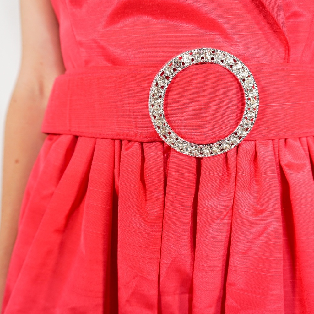 VINTAGE 90s Barbie Pink Taffeta Halter Flare Dress - Picture 7 of 7